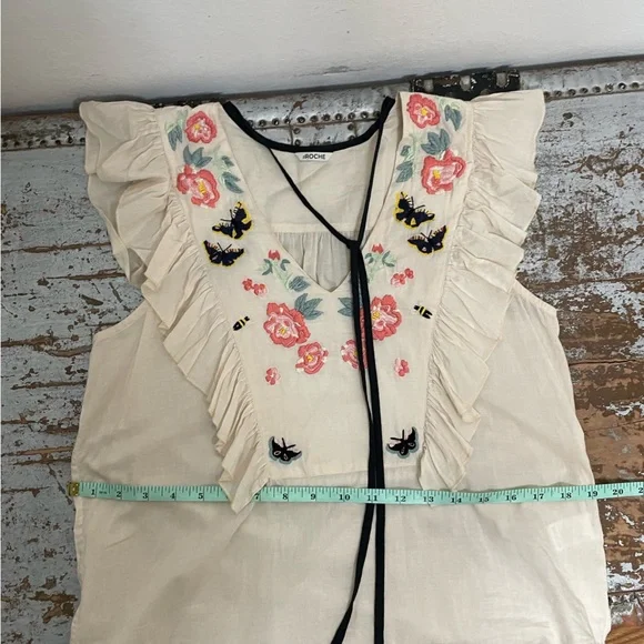 St. Roche Embroidered Floral Ruffle Sleeveless Top - Picture 14 of 14